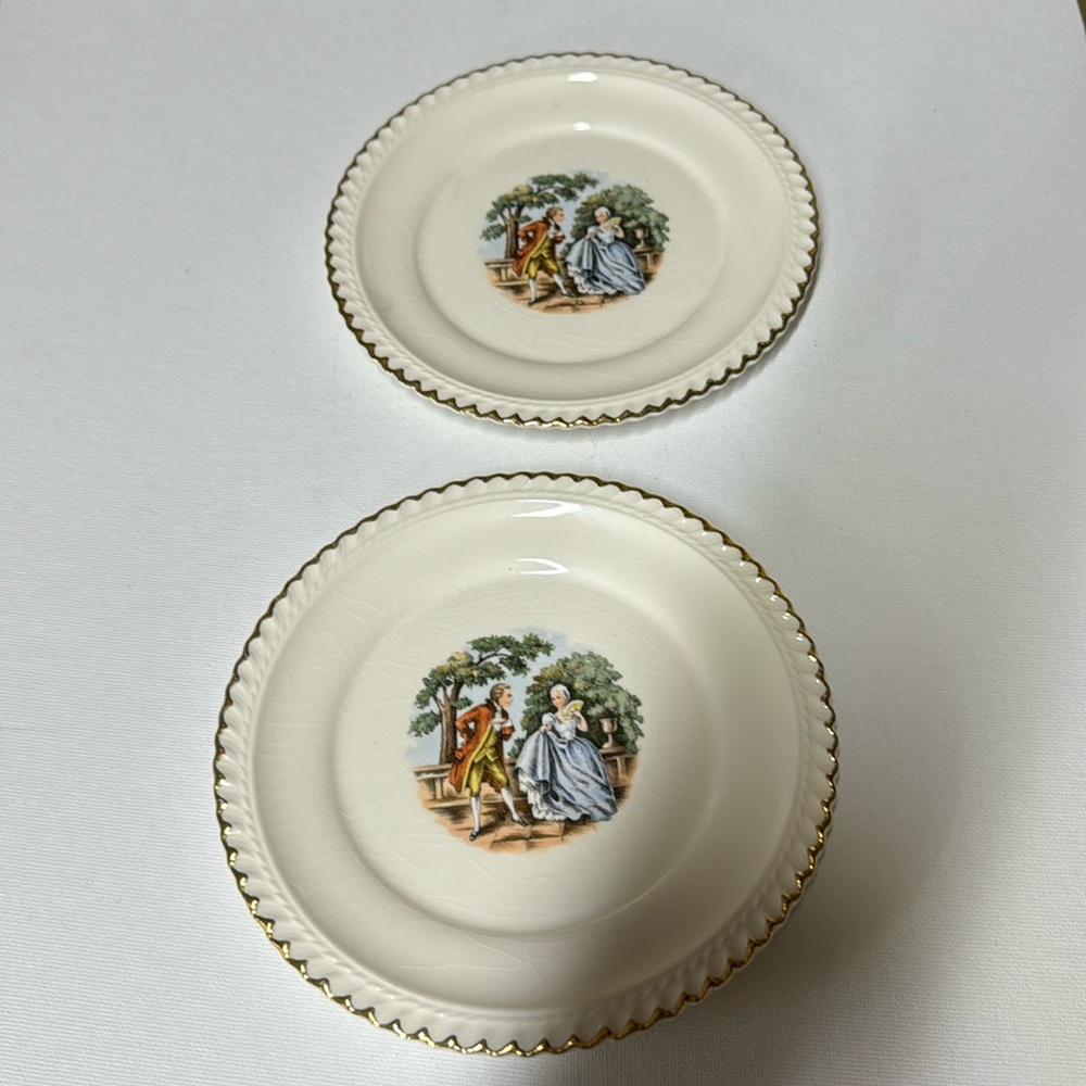 Harker Pottery Co. USA 22 KT Gold Trim Plate "The Courting Couple" 6.25"